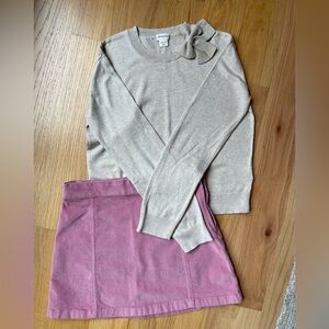 Crewcuts Corduroy A-Line Skirt- 12 & Crewcuts tan/gold bow sweater- 12-14